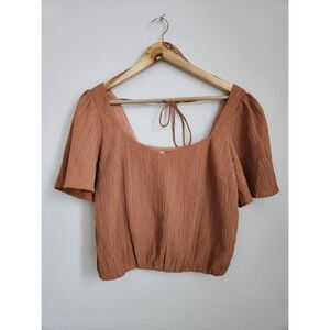 ASTR the Label Rust Puff Sleeve Cropped Blouse | Size S